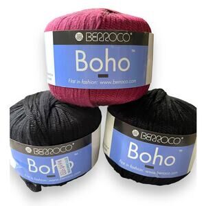 3 Skeins Berroco BOHO Worsted Yarn 🧶 9214 Black & 9276 Dk Red